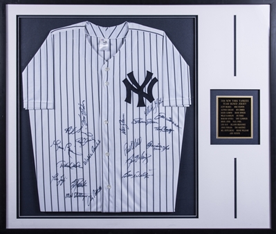 2001 New York Yankees Multi Signed Spring Training Home Jersey With 19 Signatures In 36 x 42 Framed Display (PSA/DNA & Rivers LOA)